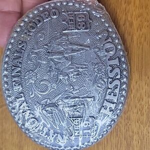 Vintage Silver Color Belt Buckle Hesston National Finals Rodeo 1989  7th Edition